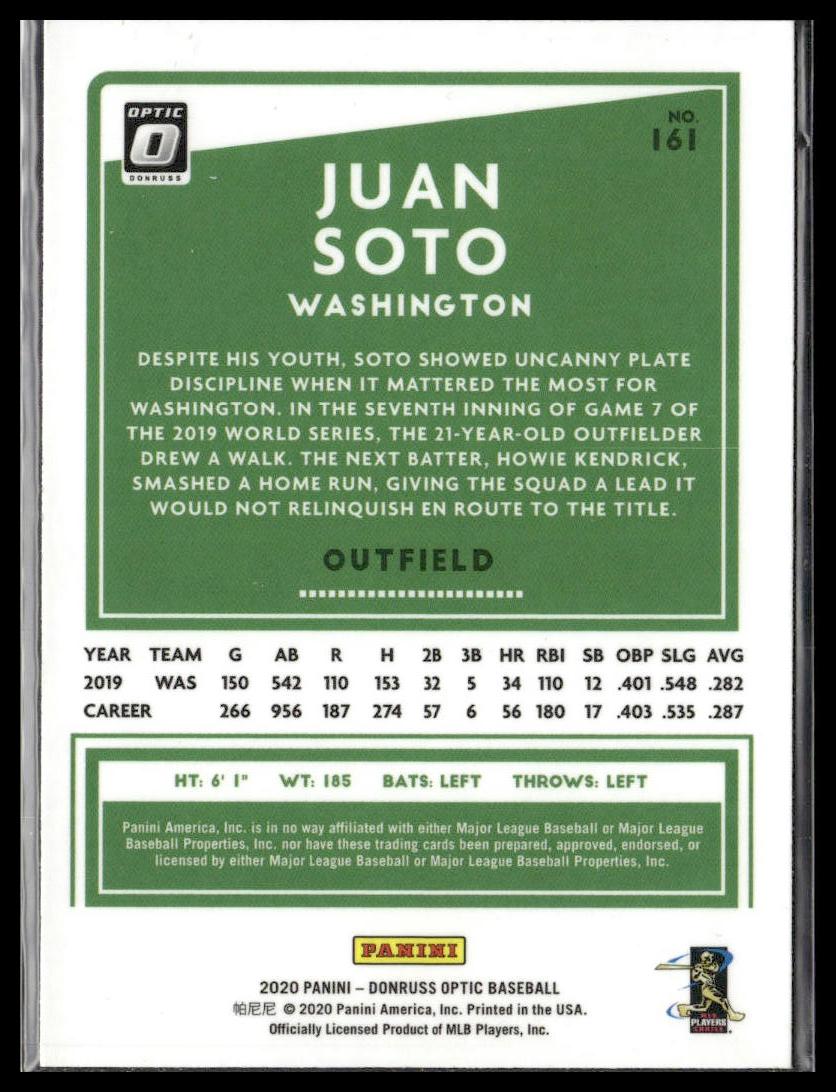 Juan Soto #161 2020 Donruss Optic Washington Nationals