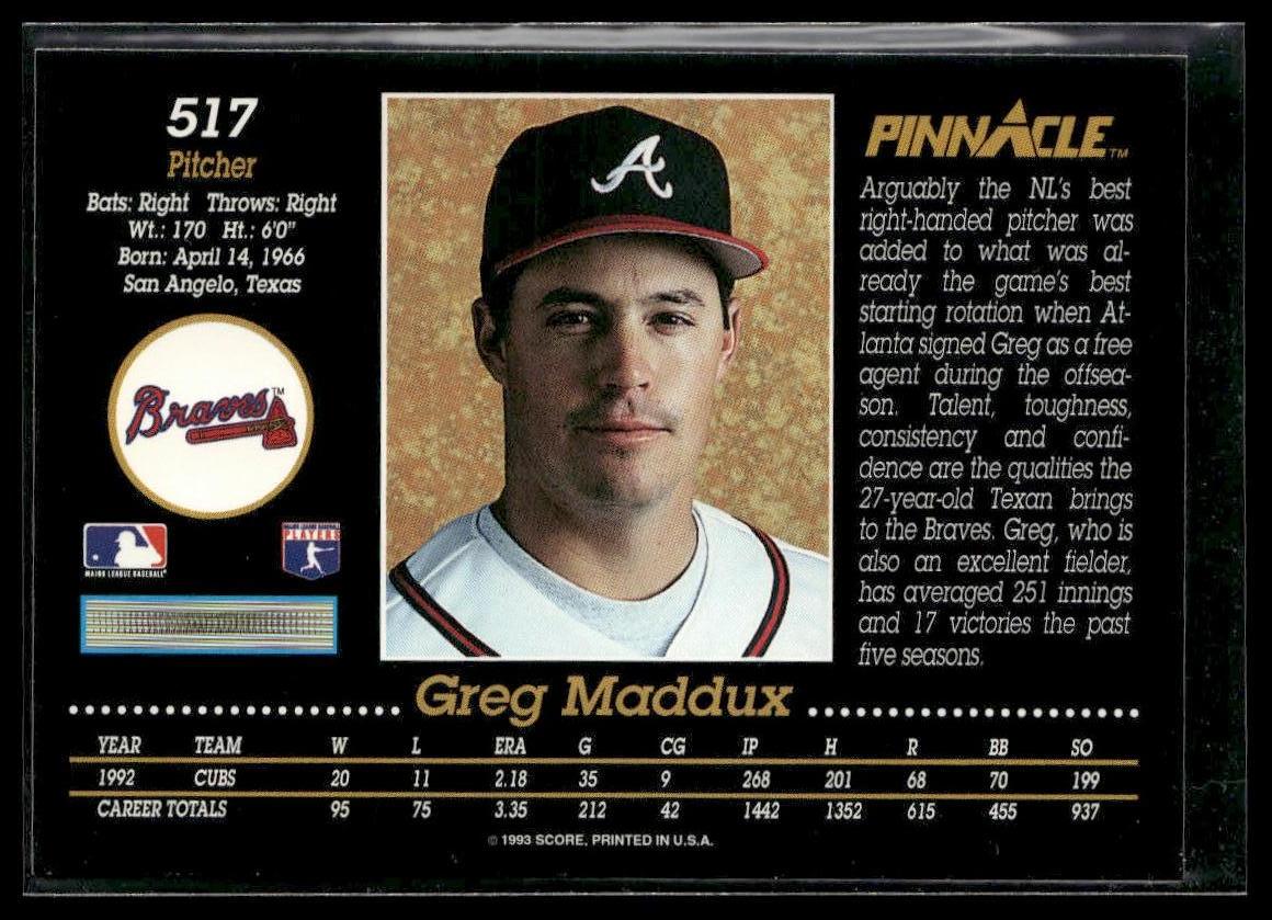 Greg Maddux #517 1993 Pinnacle Atlanta Braves