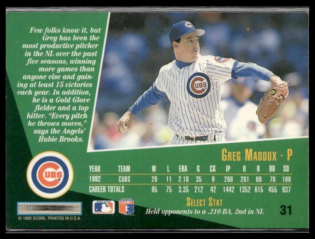 Greg Maddux #31 1993 Select Chicago Cubs