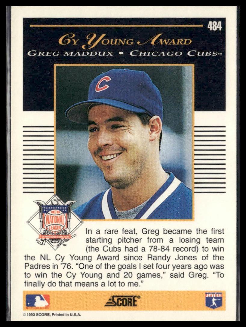 Greg Maddux #484 1993 Score Chicago Cubs