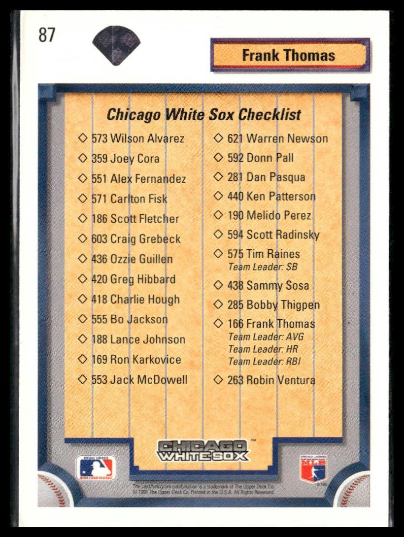 Frank Thomas #87 1992 Upper Deck Chicago White Sox