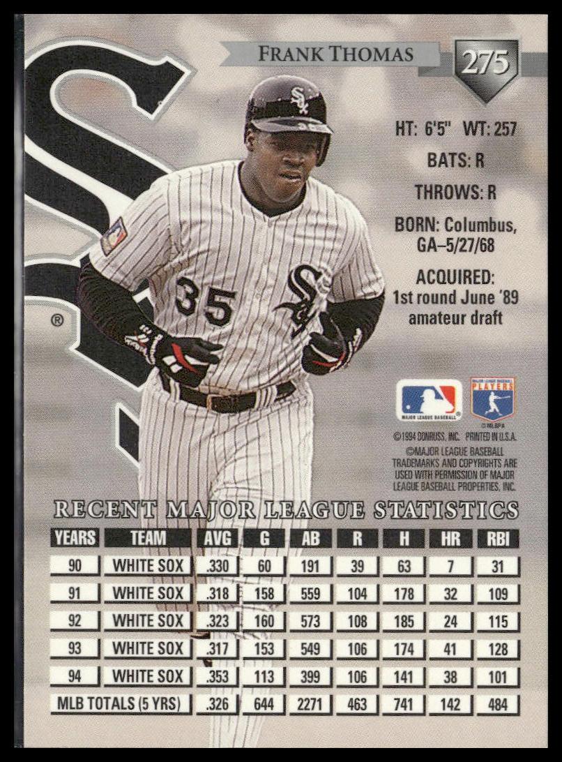 Frank Thomas #275 1995 Donruss Chicago White Sox