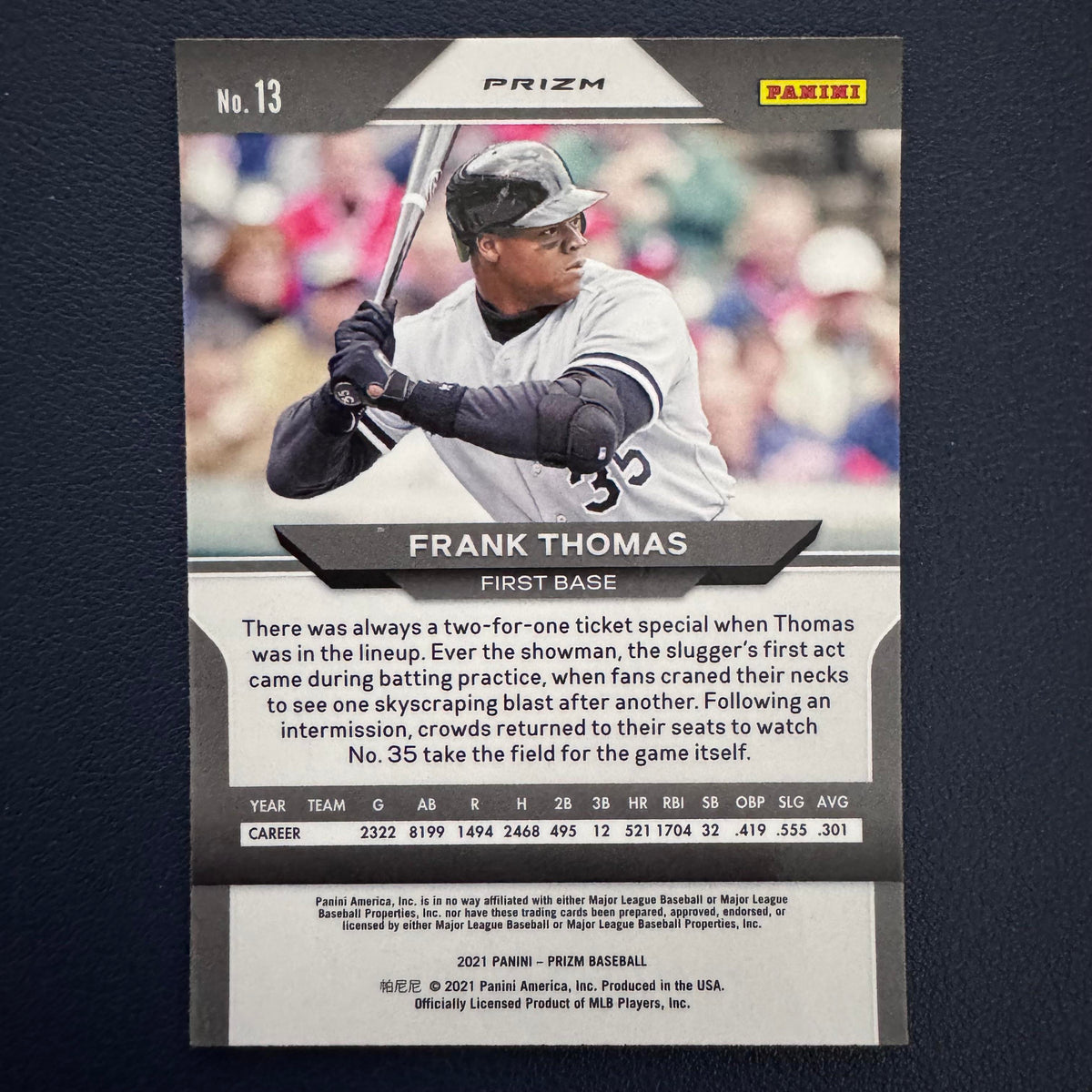 Frank Thomas #13 Purple Prizm 2021 Panini Prizm Chicago White Sox