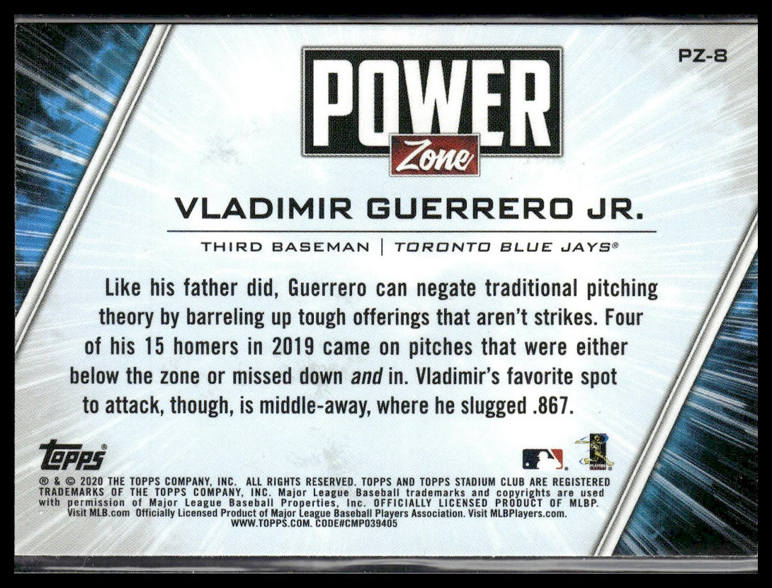 Vladimir Guerrero Jr. #PZ-8 Power Zone 2020 Stadium Club Toronto Blue Jays