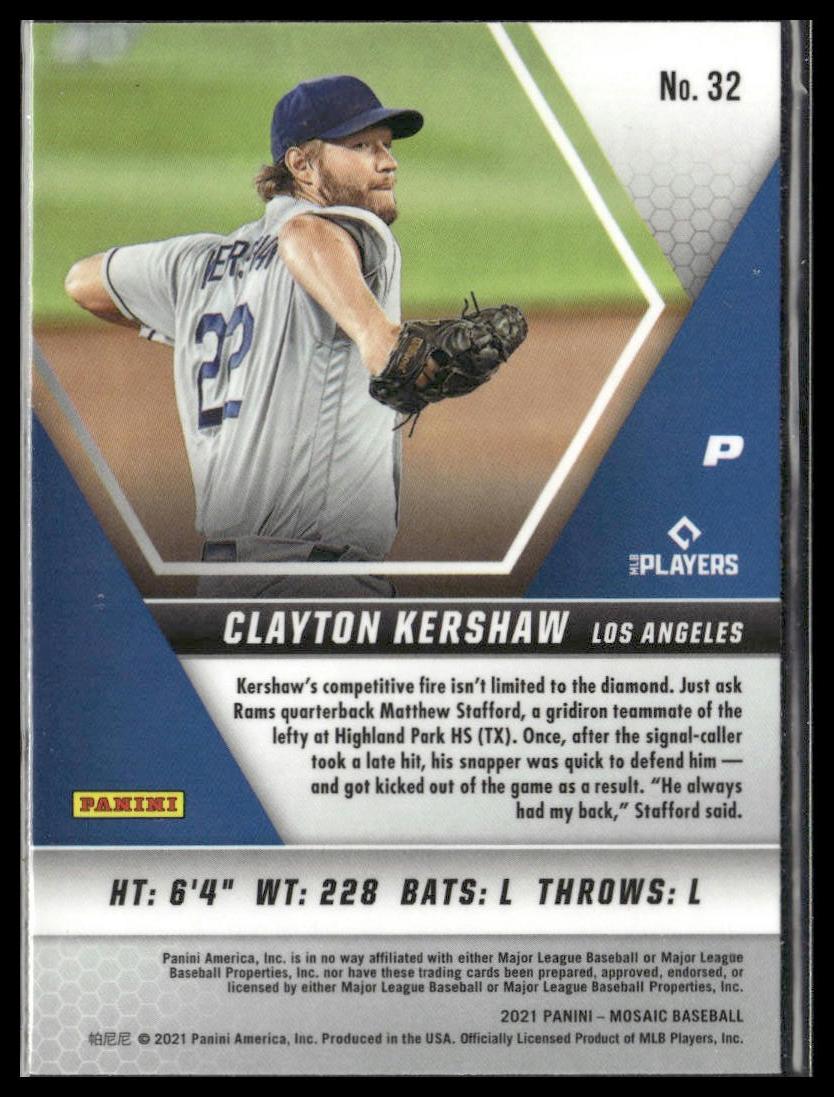 Clayton Kershaw #32 2021 Panini Mosaic Los Angeles Dodgers