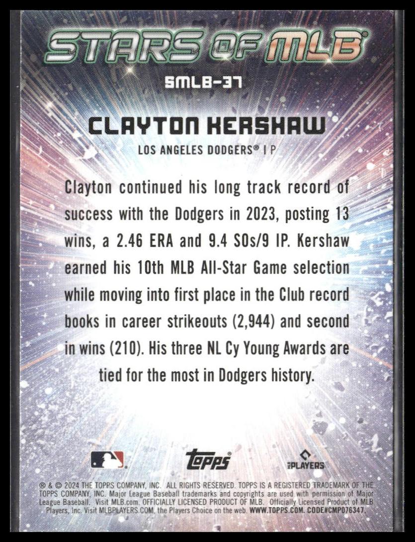 Clayton Kershaw #SMLB-37 Stars of MLB 2024 Topps Los Angeles Dodgers