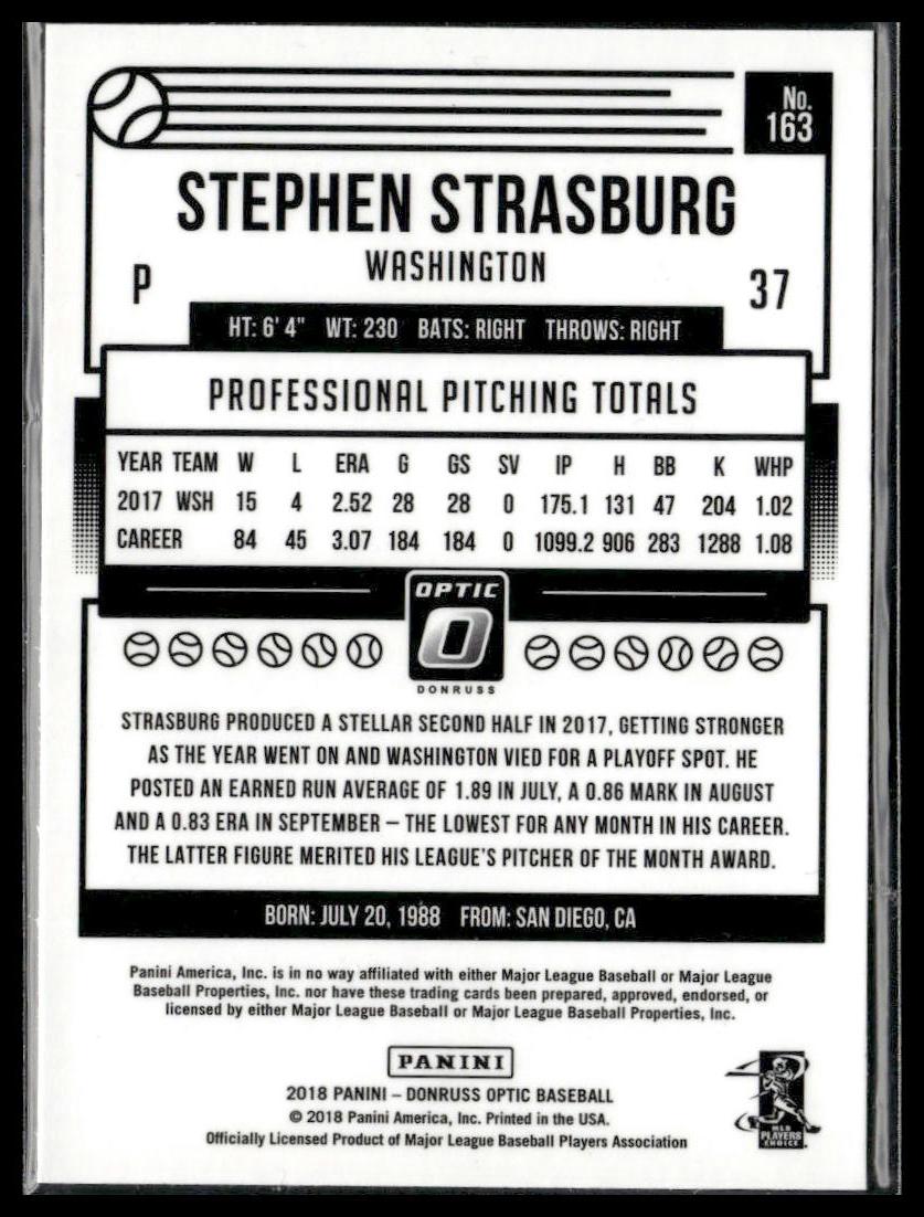 Stephen Strasburg #163 2018 Donruss Optic Washington Nationals