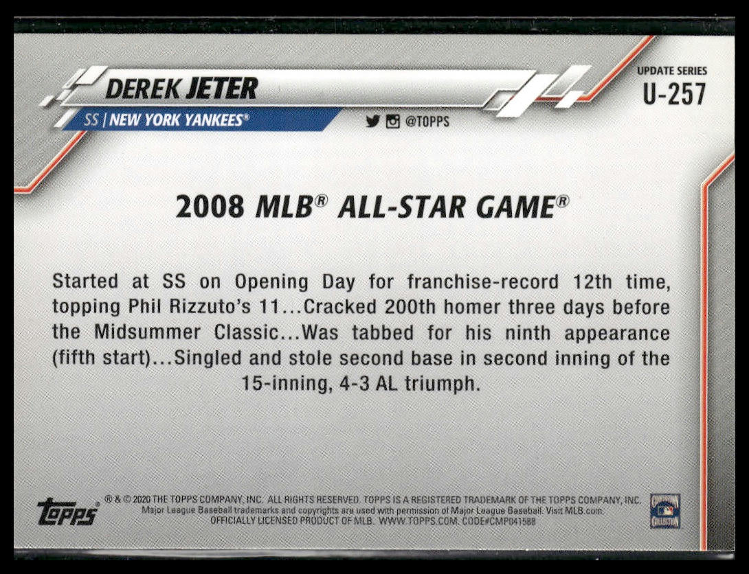 Derek Jeter #U-257 2020 Topps Update New York Yankees