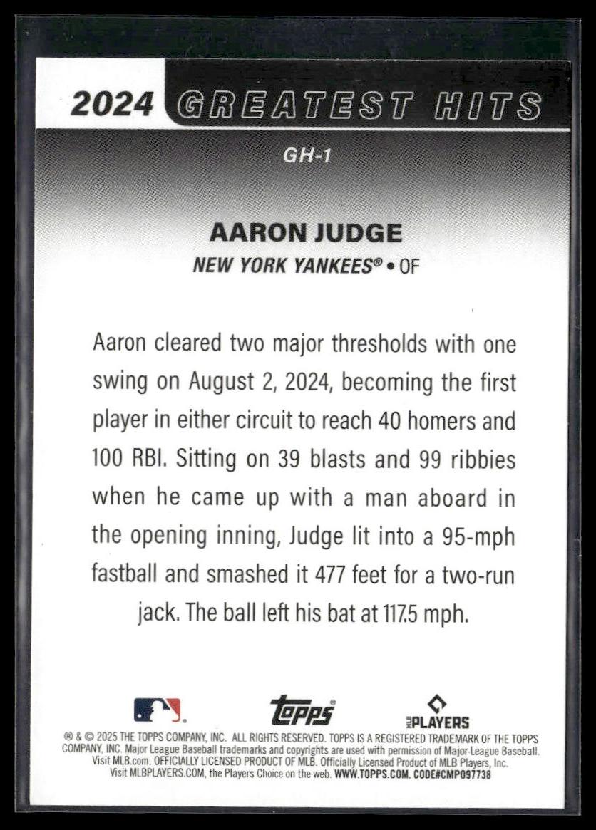 Aaron Judge #GH-1 2024 Greatest Hits 2025 Topps New York Yankees