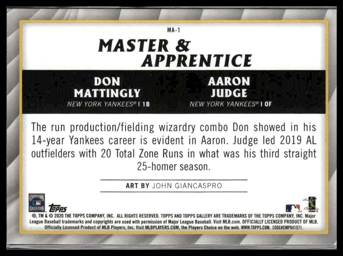Don Mattingly / Aaron Judge #MA-1 Master & Apprentice 2020 Topps Yankees