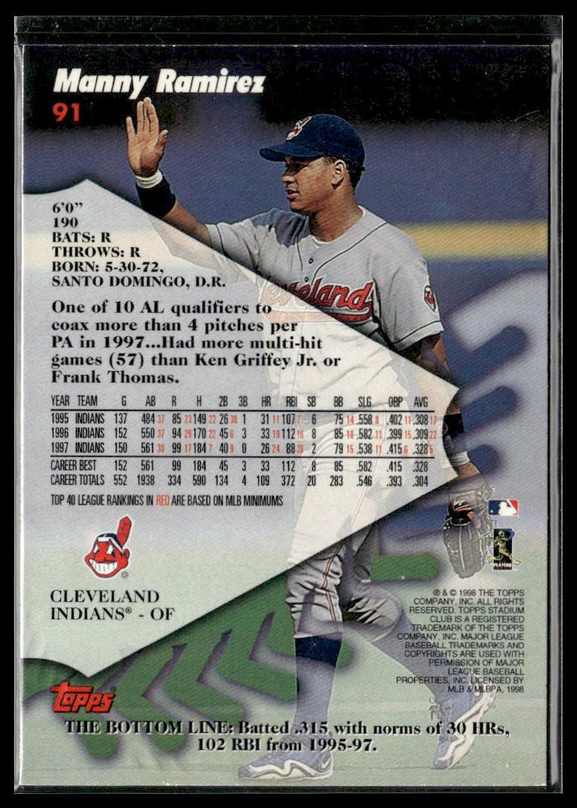 Manny Ramirez #91 1998 Stadium Club Cleveland Indians