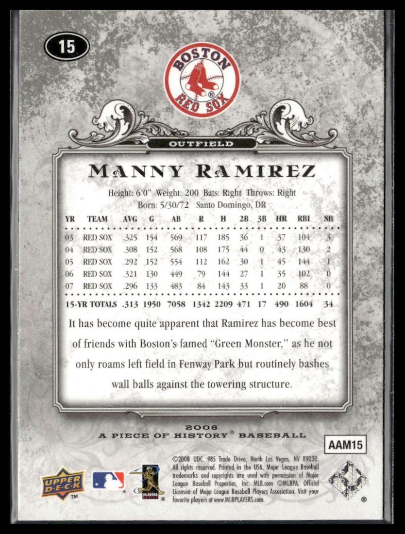 Manny Ramirez #15 2008 Upper Deck A Piece of History Boston Red Sox