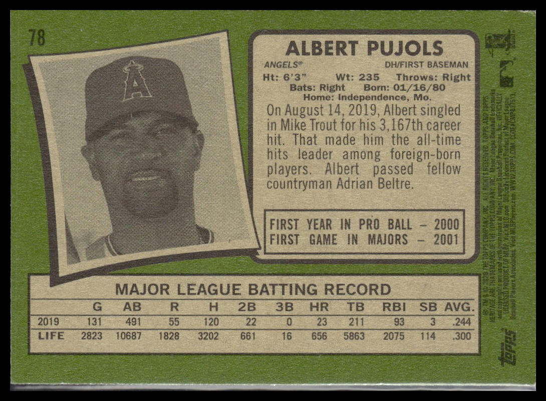 Albert Pujols #78 2020 Topps Heritage Los Angeles Angels