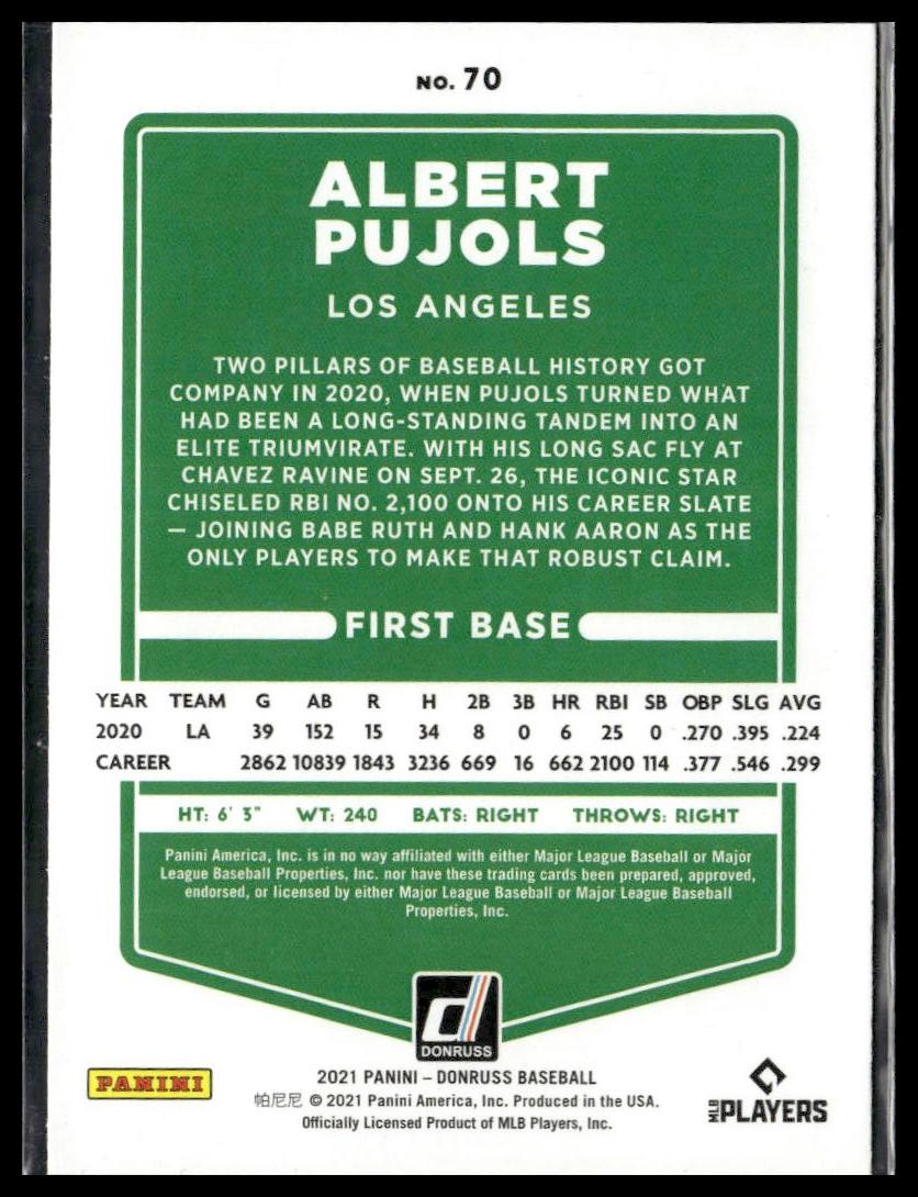 Albert Pujols #70 Holo Red 2021 Donruss Los Angeles Angels