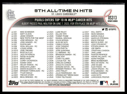 9th All-Time In Hits (Albert Pujols) #US313 2022 Topps St. Louis Cardinals