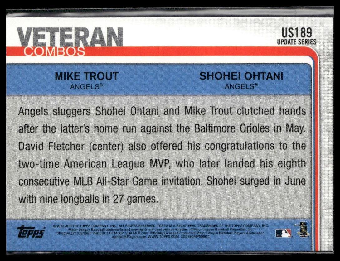 Mike Trout / Shohei Ohtani #US189 2019 Topps Update Los Angeles Angels