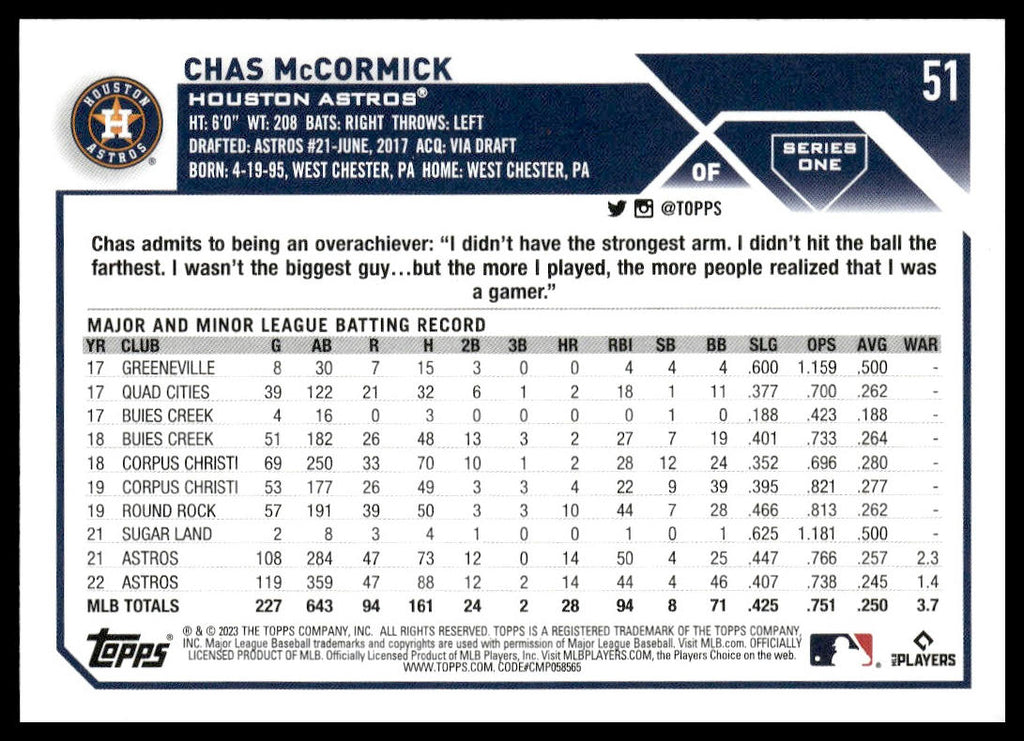 Chas McCormick #51 2023 Topps Houston Astros