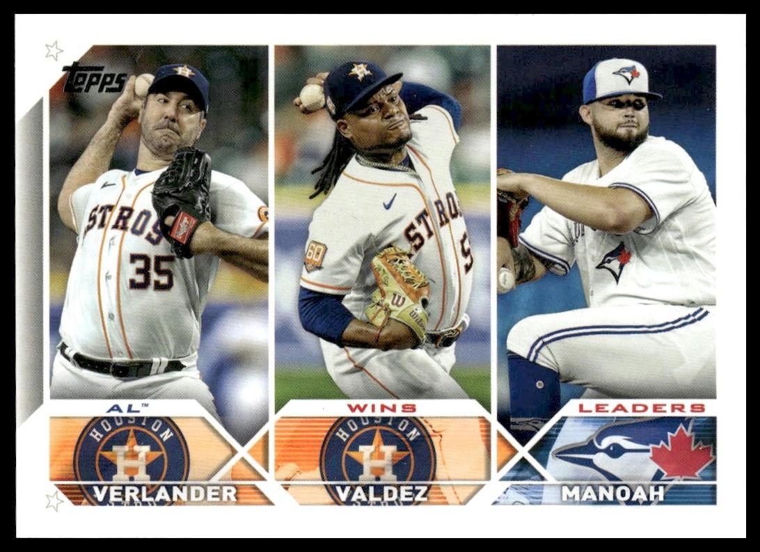 AL Wins Leaders (Justin Verlander / Framber Valdez / Alek Manoah) #82 2023 Topps
