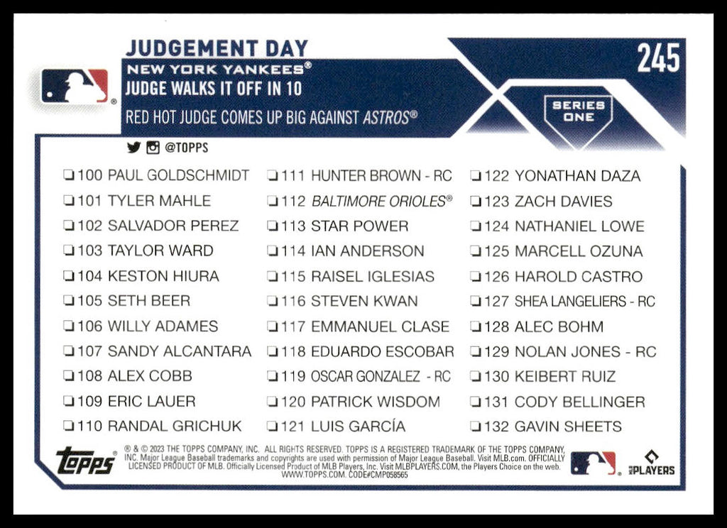 Judgement Day #245 2023 Topps New York Yankees