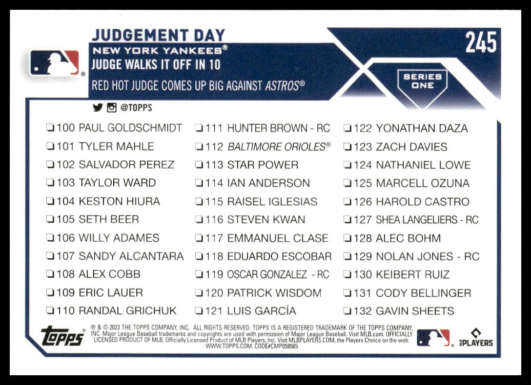 Judgement Day #245 2023 Topps New York Yankees