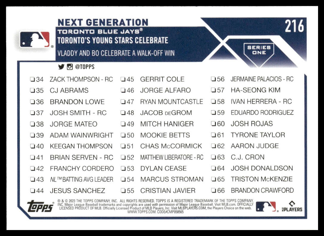 Next Generation #216 2023 Topps Toronto Blue Jays