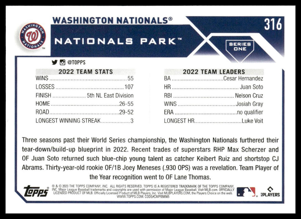 Washington Nationals #316 2023 Topps Washington Nationals
