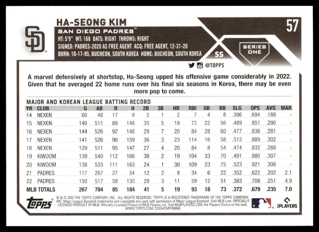 Ha-Seong Kim #57 2023 Topps San Diego Padres