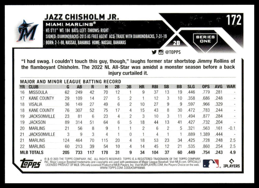 Jazz Chisholm Jr. #172 2023 Topps Miami Marlins