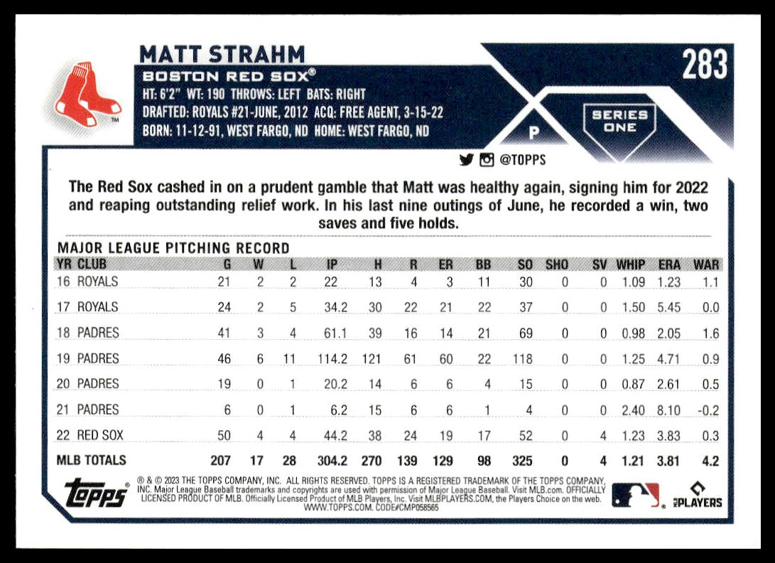 Matt Strahm #283 2023 Topps Boston Red Sox