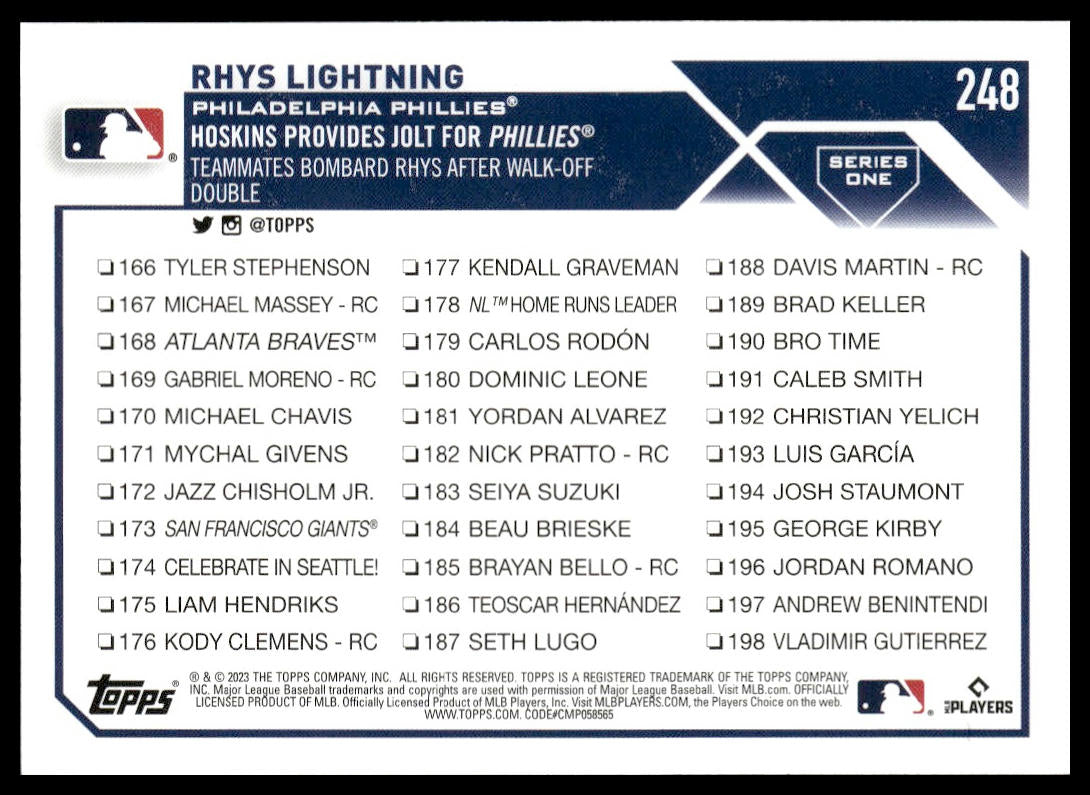 Rhys Lightning #248 2023 Topps Philadelphia Phillies