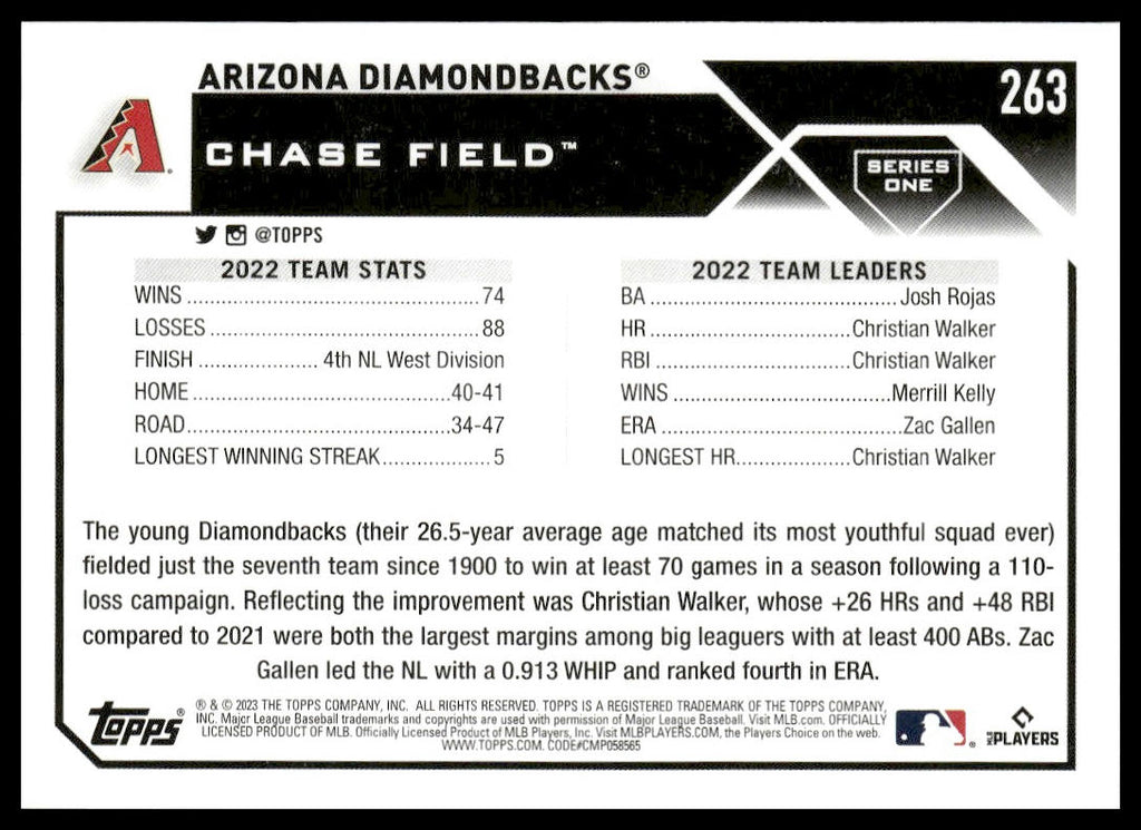 Arizona Diamondbacks #263 2023 Topps Arizona Diamondbacks