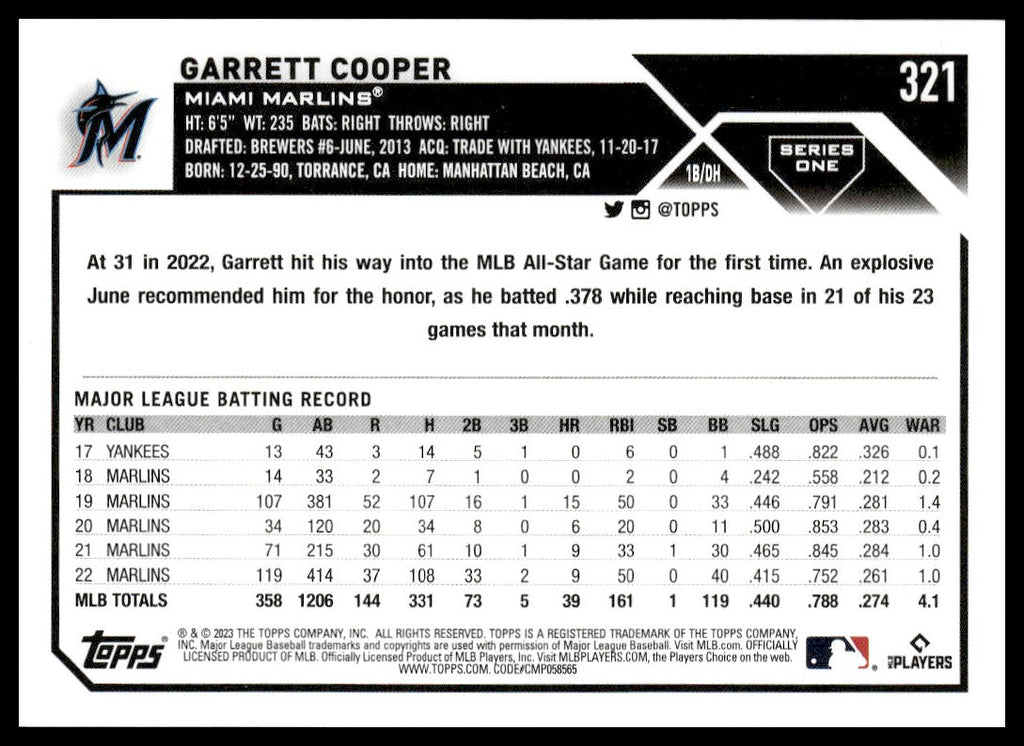 Garrett Cooper #321 2023 Topps Miami Marlins