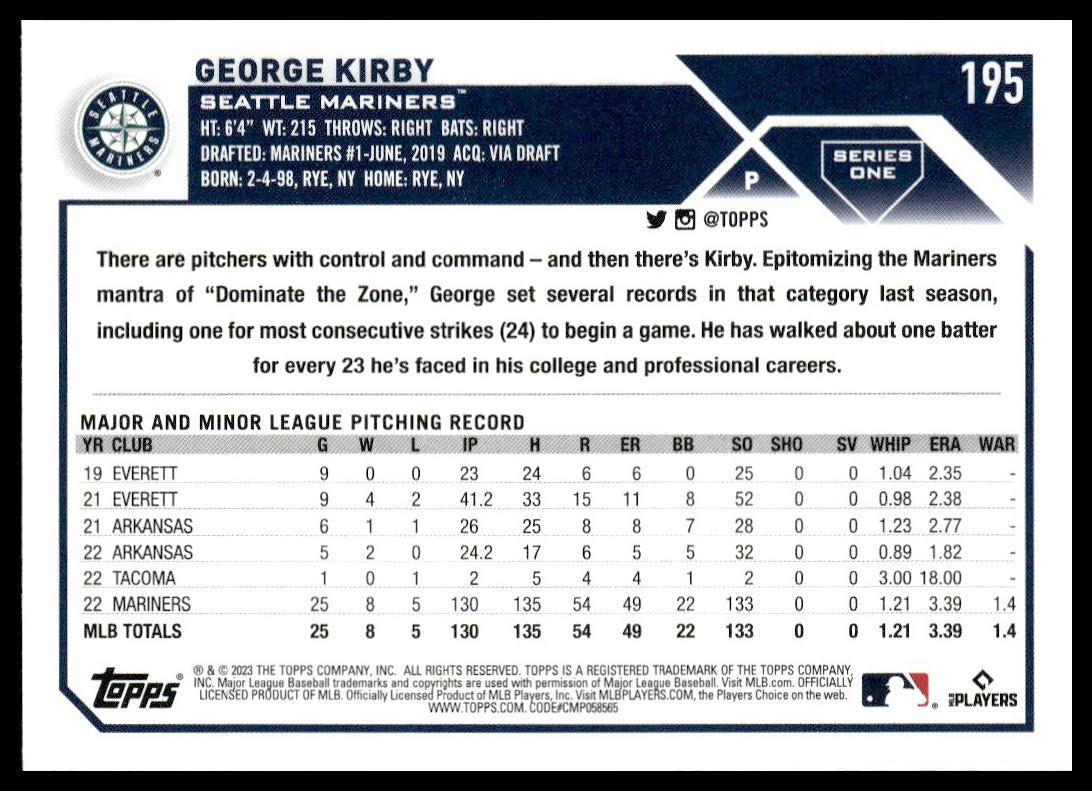 George Kirby #195 2023 Topps Seattle Mariners