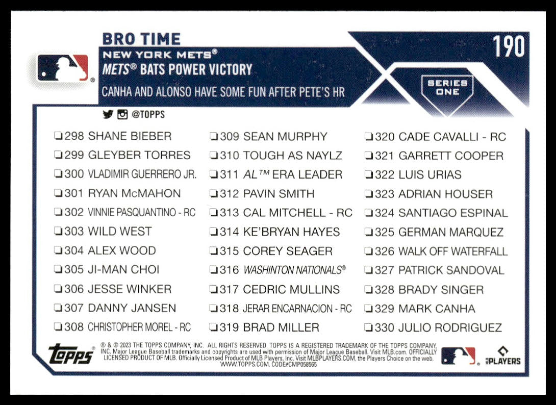 Bro Time #190 2023 Topps New York Mets