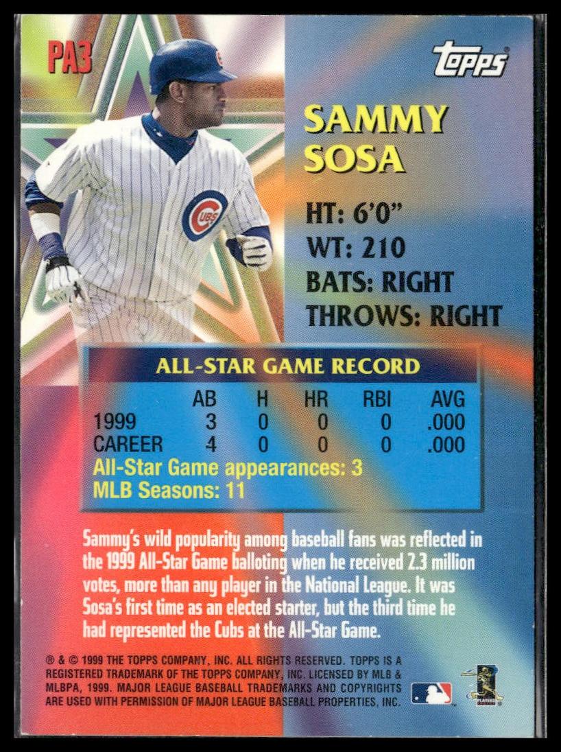Sammy Sosa #PA3 Limited Perennial All-Stars 2000 Topps Chicago Cubs