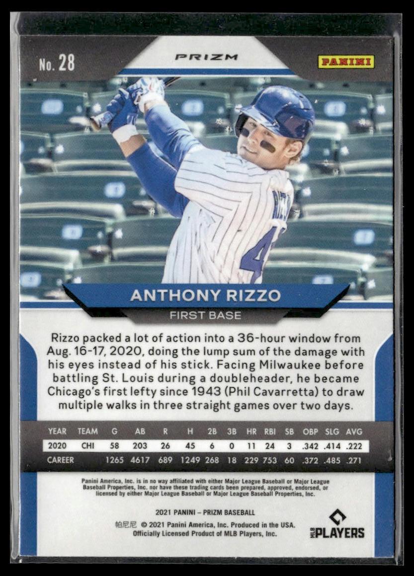 Anthony Rizzo #28 Red/White/Blue Prizm 2021 Panini Prizm Chicago Cubs