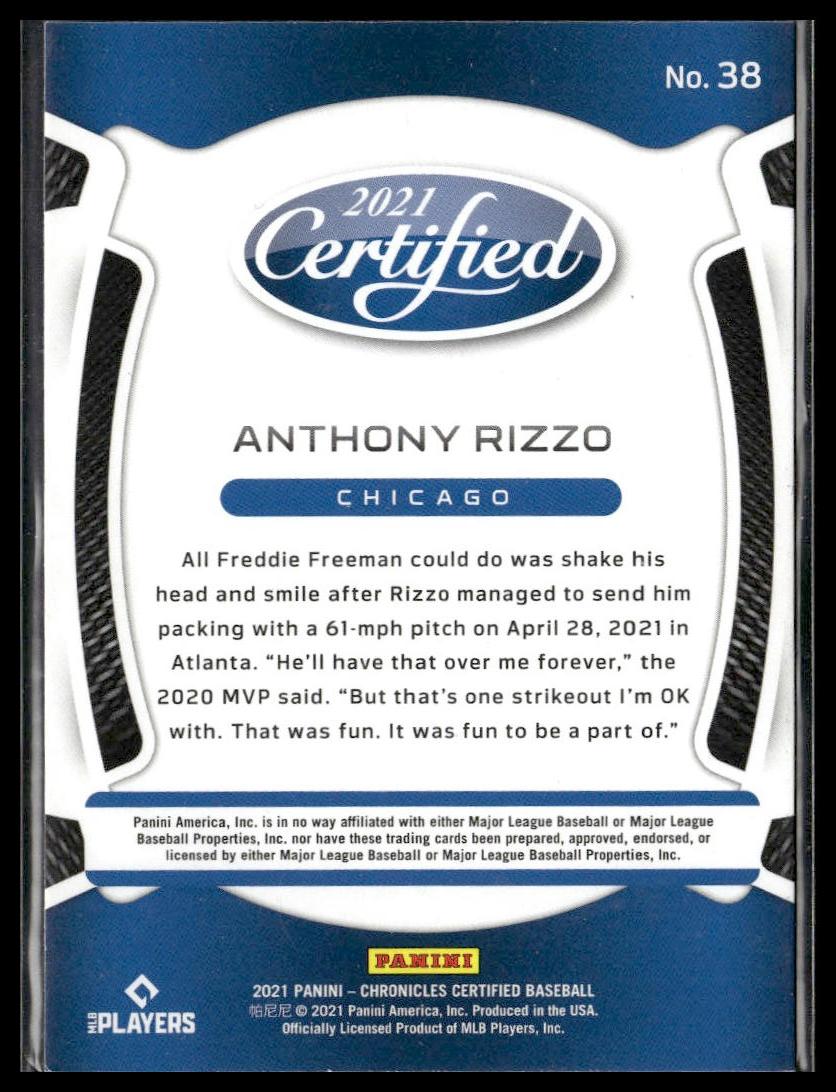 Anthony Rizzo #38 Certified 2021 Panini Chronicles Chicago Cubs