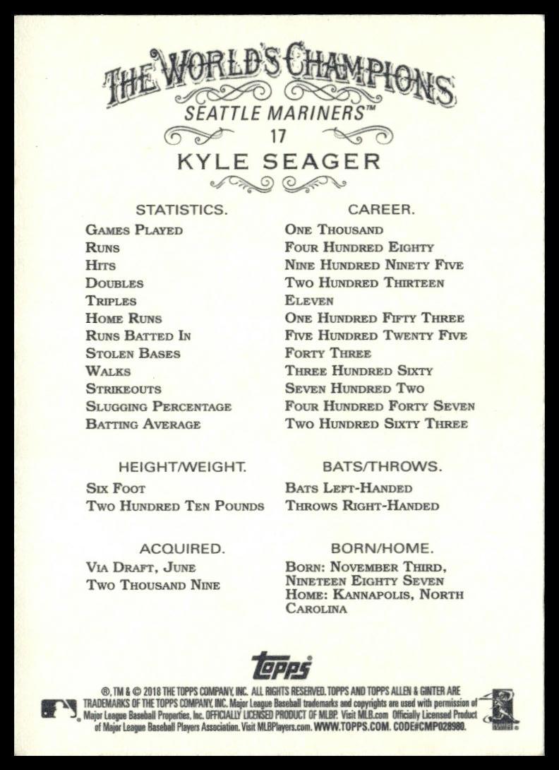 Kyle Seager #17 2018 Topps Allen & Ginter Seattle Mariners