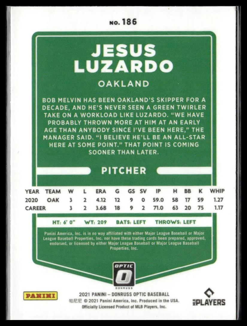 Jesus Luzardo #186a 2021 Donruss Optic Oakland Athletics