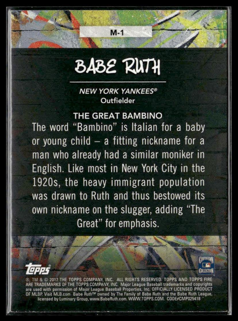Babe Ruth #M-1 Monikers Gold Minted 2017 Topps Fire New York Yankees