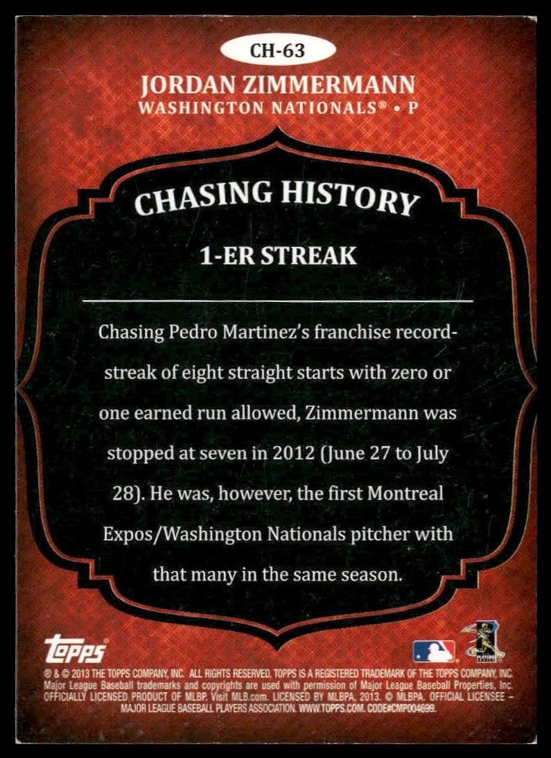 Jordan Zimmermann #CH-63 Chasing History Gold Foil 2013 Topps Nationals