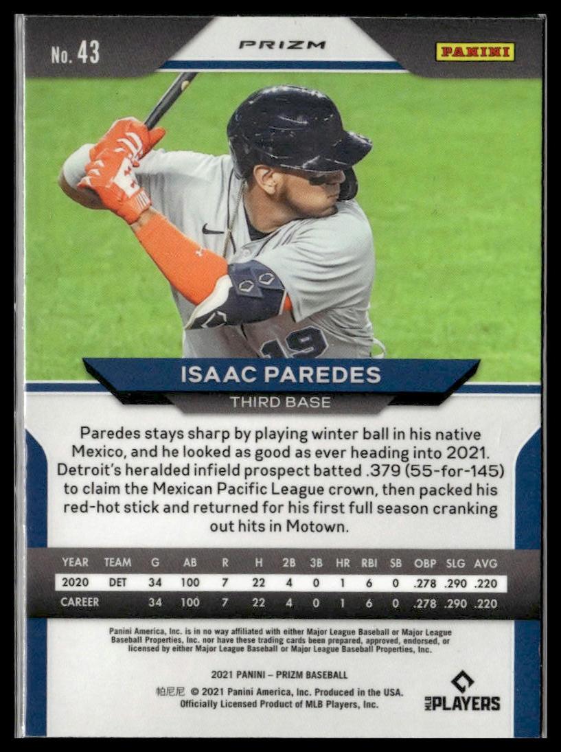 Isaac Paredes #43 Red/White/Blue Prizm 2021 Panini Prizm Detroit Tigers