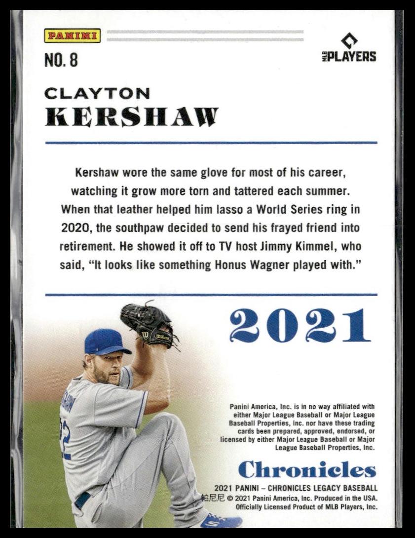 Clayton Kershaw #8 Chronicles 2021 Panini Chronicles Los Angeles Dodgers