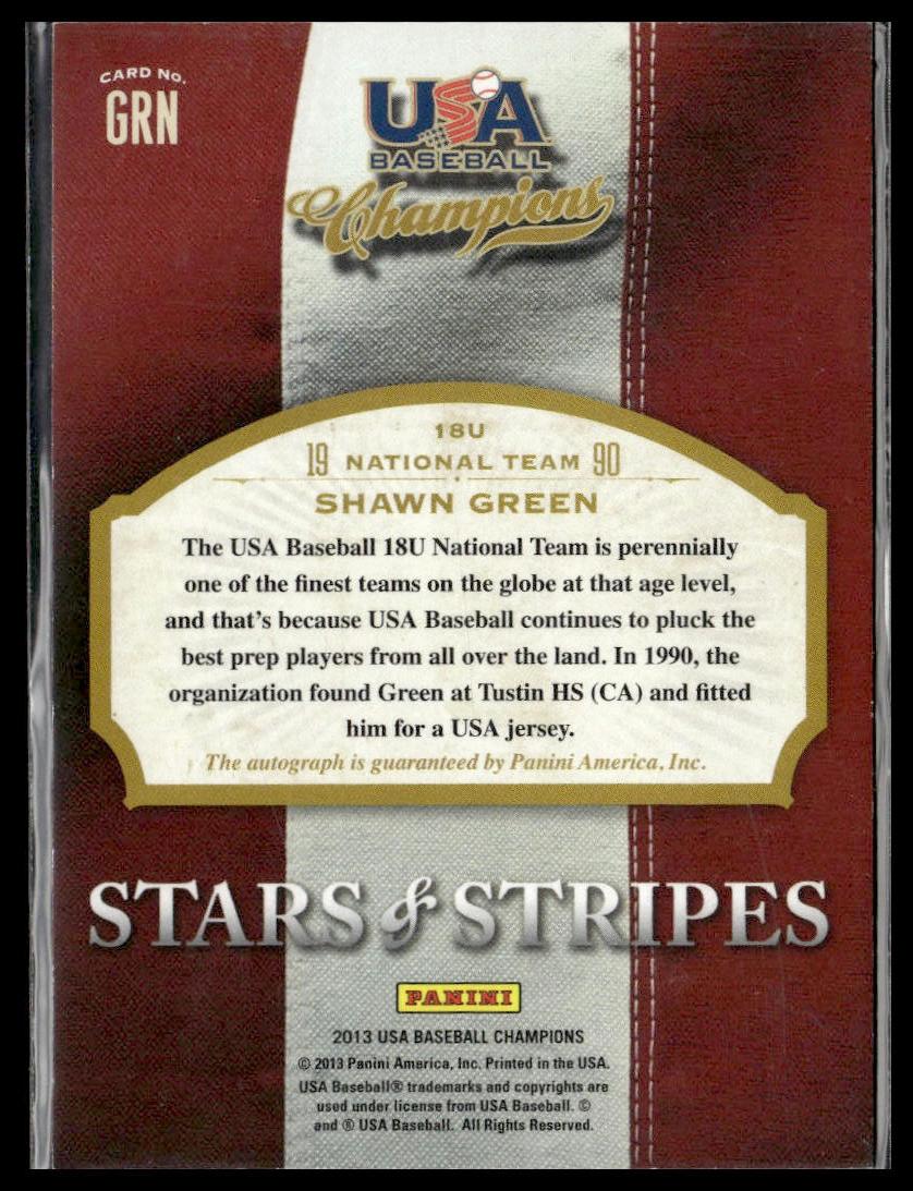 Shawn Green #GRN Stars and Stripes Signatures 2013 Panini USA Champions #/229 AU