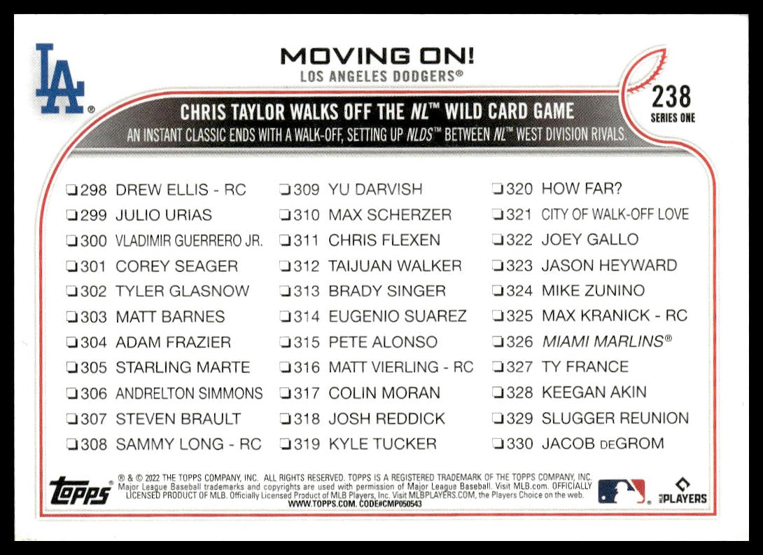 Moving On! #238 2022 Topps Los Angeles Dodgers
