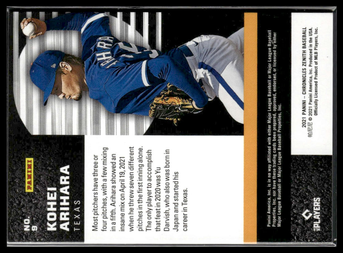 Kohei Arihara #9 Zenith 2021 Panini Chronicles Texas Rangers