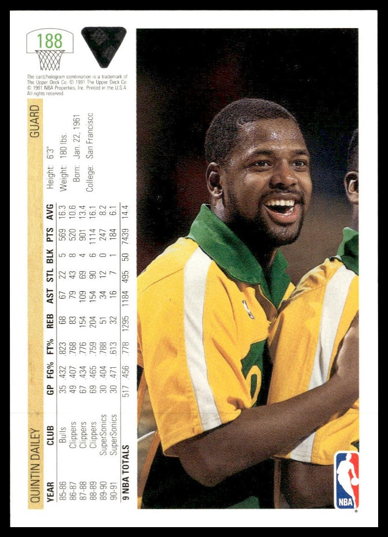 Quintin Dailey #188 1991-92 Upper Deck Seattle SuperSonics