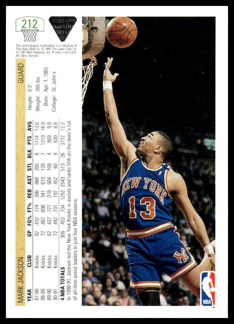 Mark Jackson #212 1991-92 Upper Deck New York Knicks