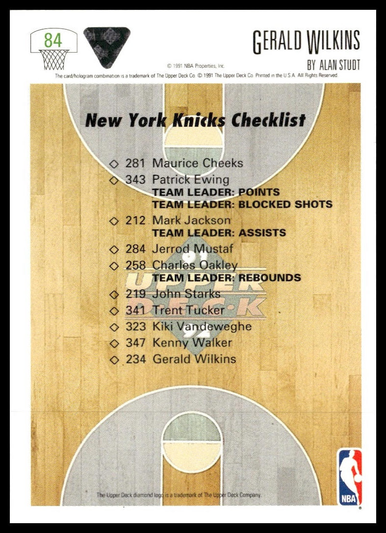 Gerald Wilkins #84 1991-92 Upper Deck New York Knicks