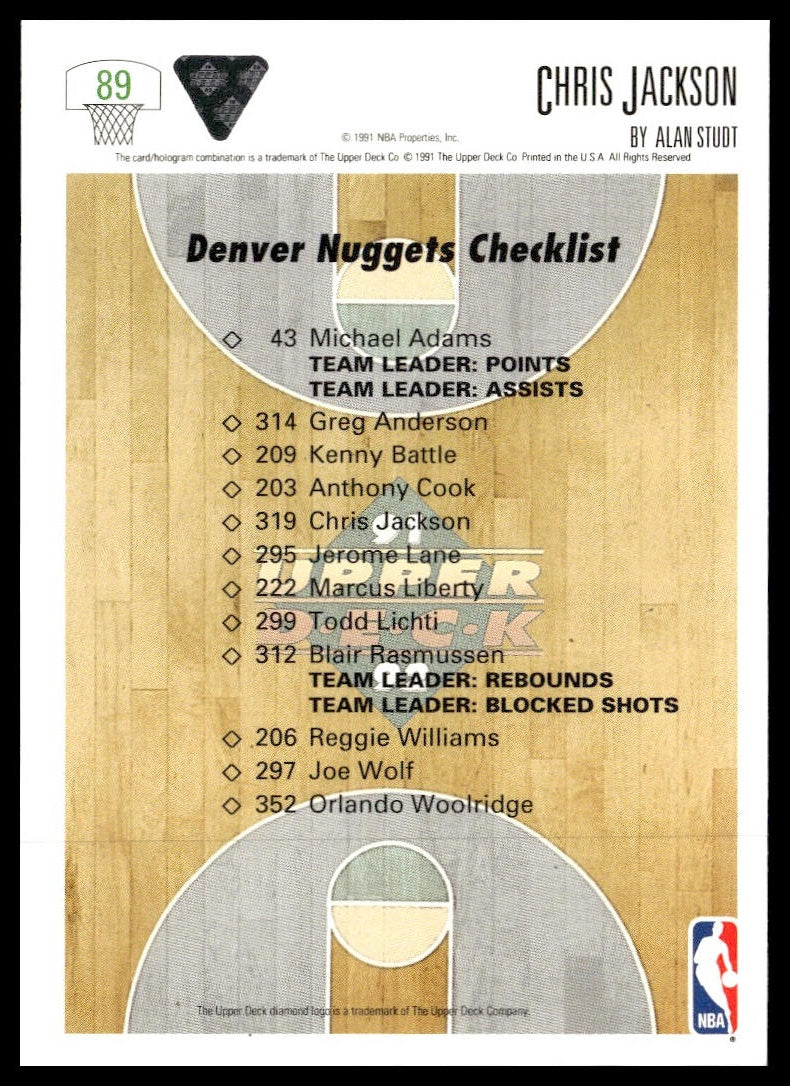 Chris Jackson #89 1991-92 Upper Deck Denver Nuggets